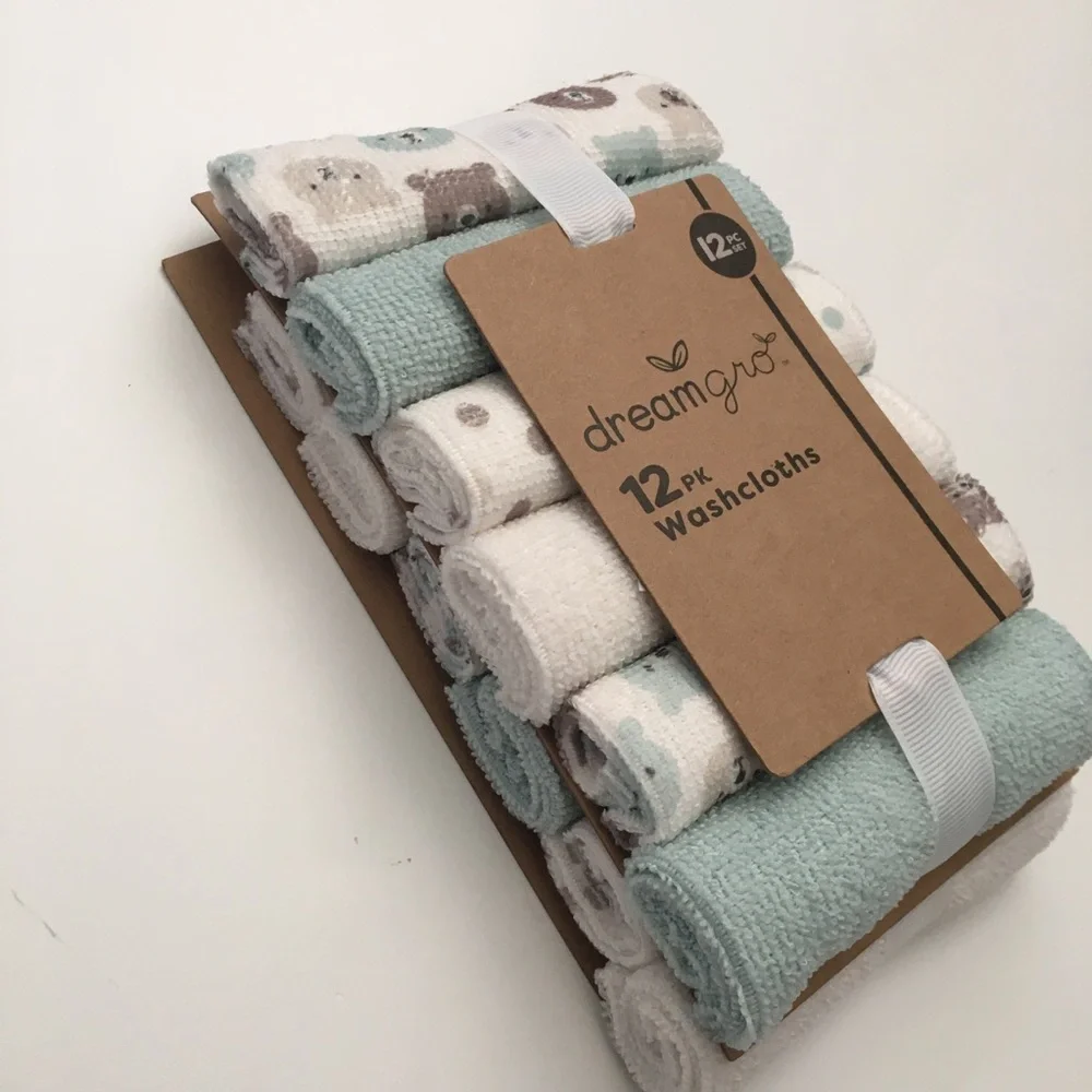 Dreamgro Baby 12 pc Set Washcloths - Sage Green & White Set 9”x9” NEW
